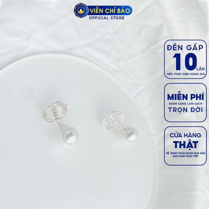 Bông tai bạc nữ hạt châu đá lấp lánh chất liệu bạc S925 thời trang phụ kiện trang sức nữ Viễn Chí Bảo B400207