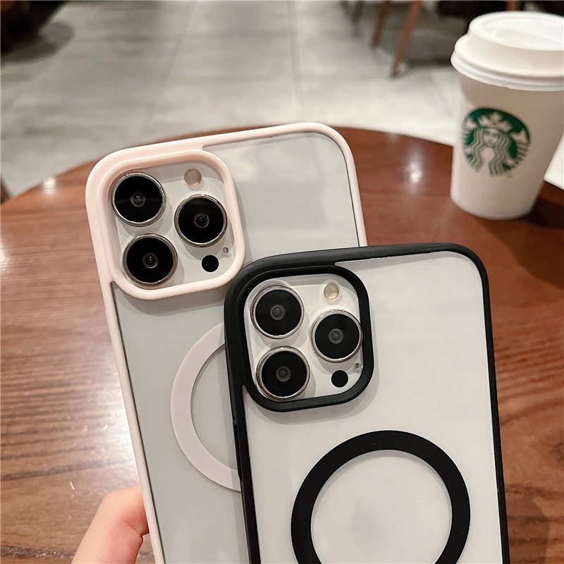 Ốp Điện Thoại Acrylic Cứng Trong Suốt Kèm Sạc Không Dây Từ Tính Cho iPhone 13 12 MiNi 11 Pro Max X XR XS 7 8 Plus SE 3