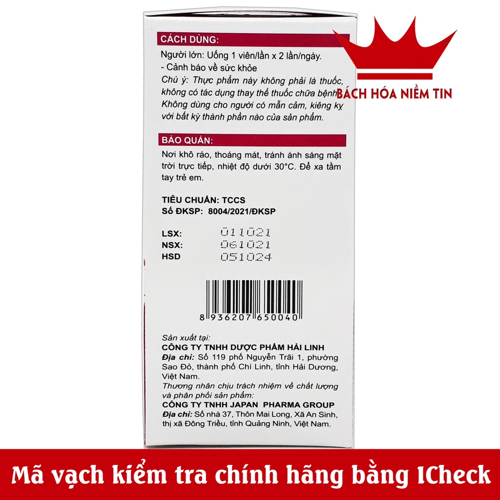 Viên uống tăng nội tiết Hồng Sâm Đào Ngọc - Giúp tăng cường sinh lý nữ, làm đẹp da, hạn chế lão hóa, giảm bốc hỏa