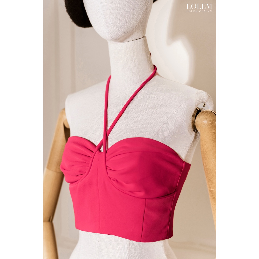 Áo croptop cổ yếm LOLEM AK1246 điểm nhấn nhún ngực mix dây cổ