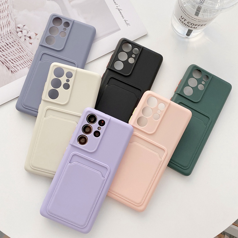 Ốp Điện Thoại Silicon Kèm Ngăn Đựng Thẻ Sang Trọng Cho Samsung Galaxy S20 Ultra S21 Plus S22 S20FE S21Ultra