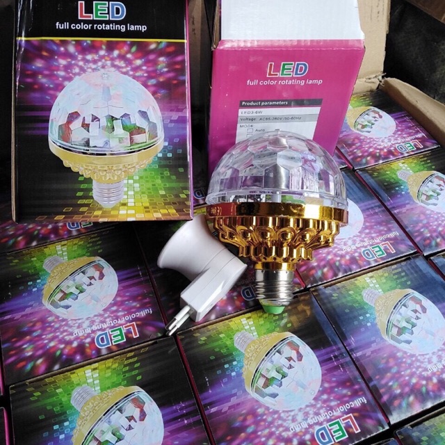 Bóng Đèn led 7 màu,xoay tròn - tặng kèm đui xoáy có công tắc cao cấp