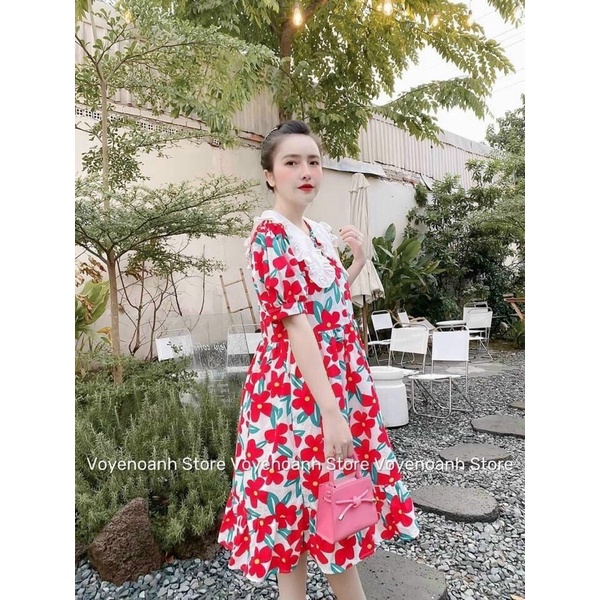 Đầm hoa nhí màu sắc rực rỡ, cổ cánh sen GB