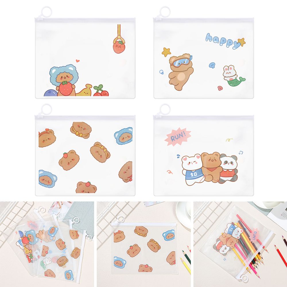 Túi đựng bút trong suốt hình gấu hoạt hình có nhẫn đeo ngón tay chống thấm nước