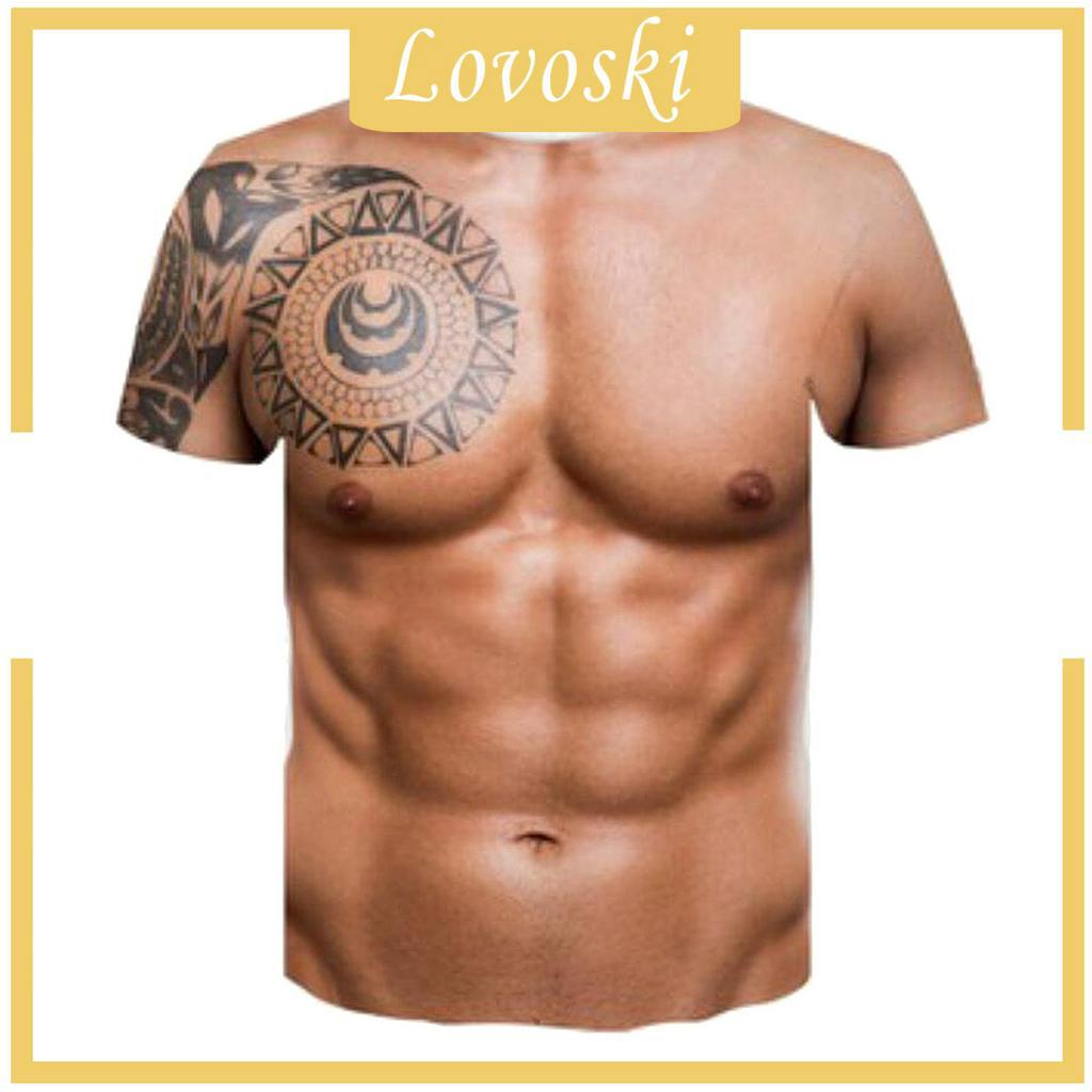 Áo thun ngắn tay cổ tròn in hình cơ bắp 3D thời trang dành cho nam