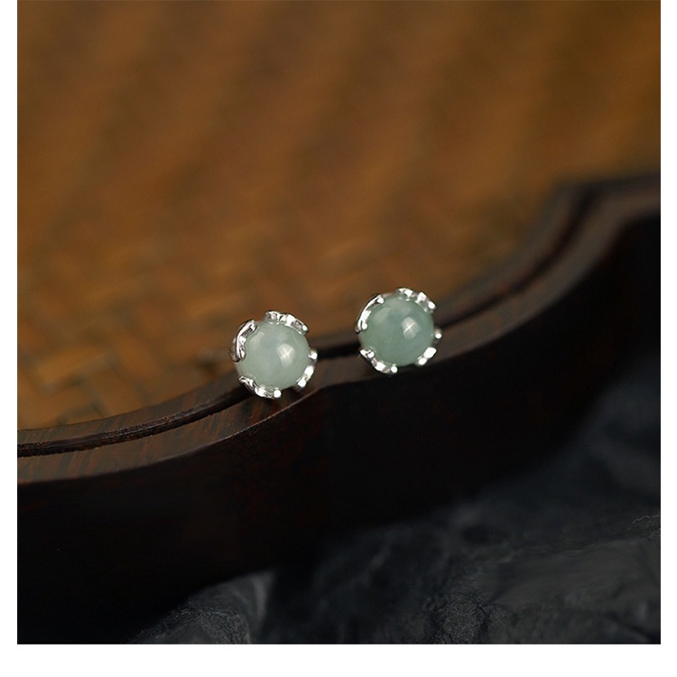 Khuyên Tai Đính Ngọc Bích Nhân Tạo Thiết Kế Đơn Giản Sang Trọng Thời Trang Cho Nữ