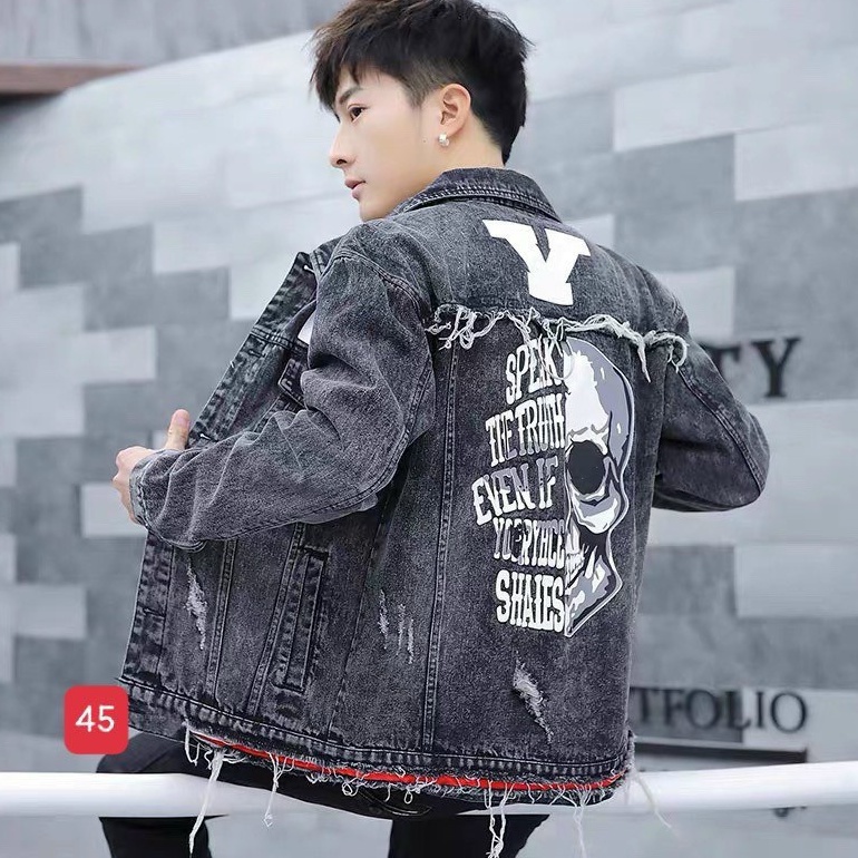 Áo khoác jean nam màu xám - áo khoác jean nam rách in hình họa tiết - kiểu dáng hàn quốc D&D_FASHION 45