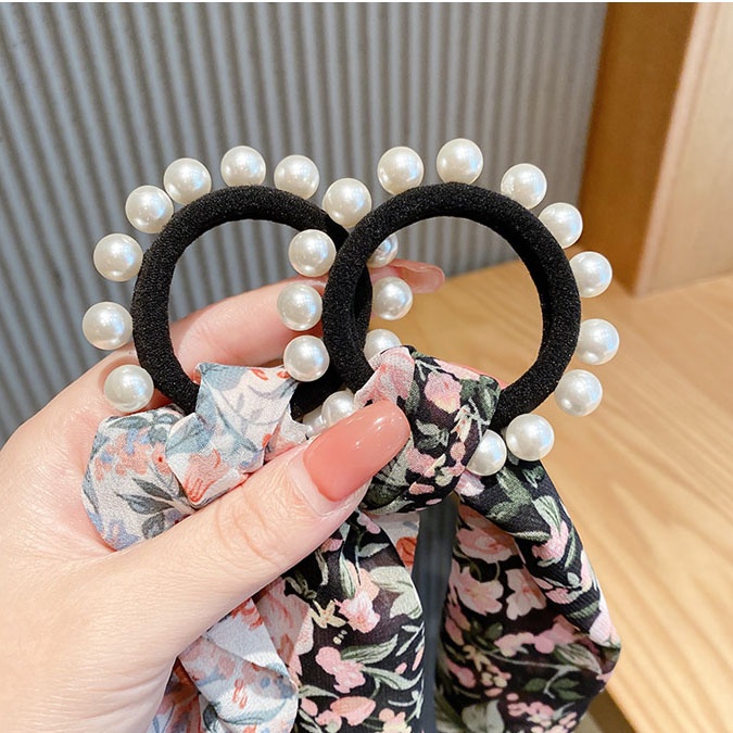 Dây buộc tóc bằng vải chiffon họa tiết hoa