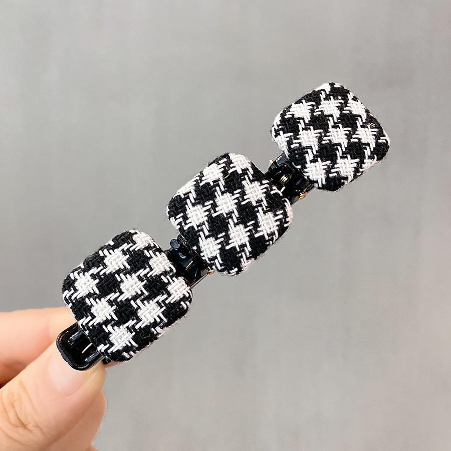 Kẹp Tóc Xoắn Họa Tiết Caro Phong Cách Hàn Quốc Cho Nữ