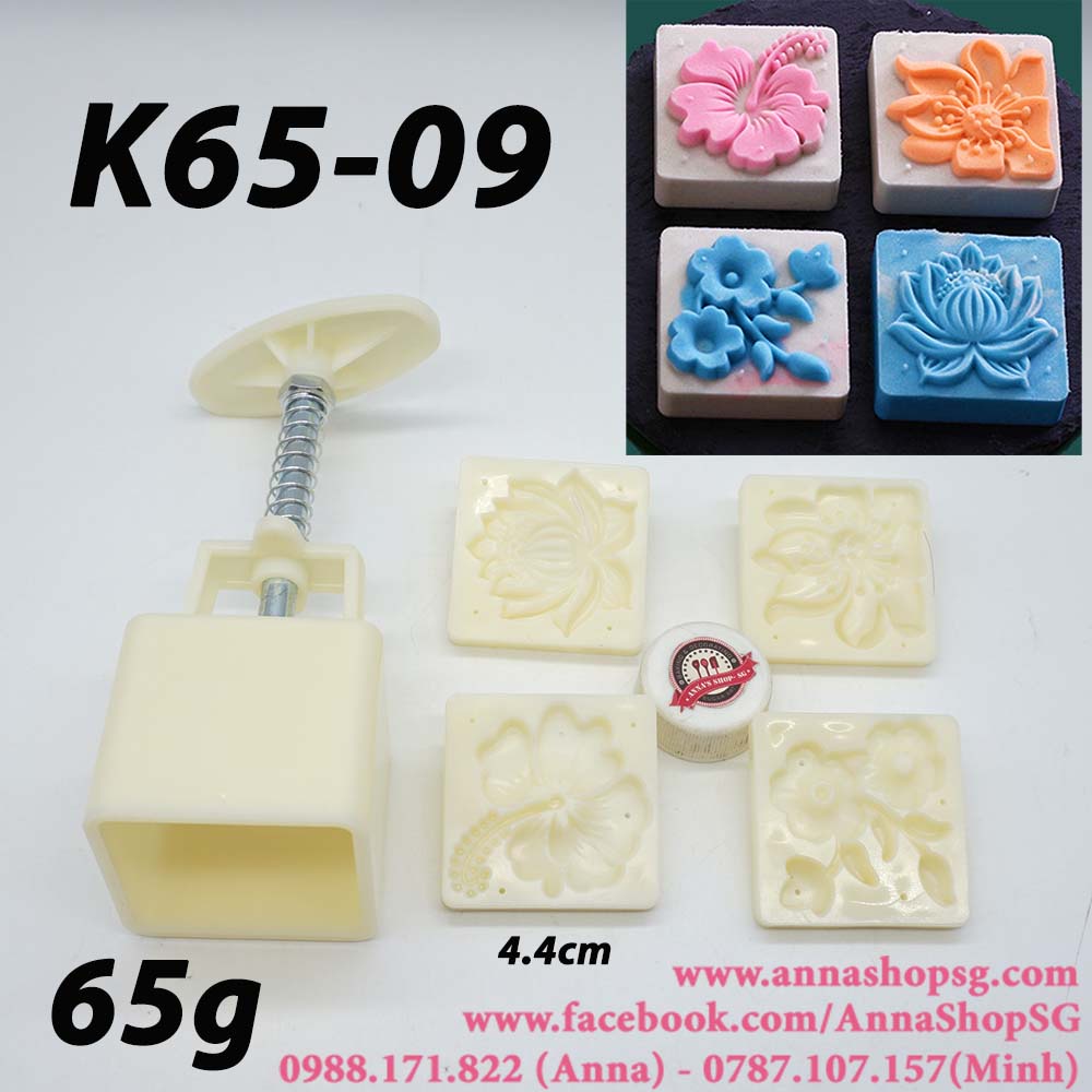 K65-09 KHUÔN TRUNG THU 65g 4 MẶT HOA VUÔNG