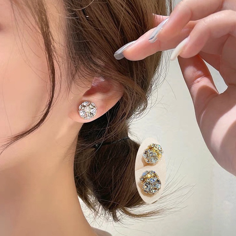Đôi bông tai nam châm không cần xỏ khuyên đính kim cương màu vàng thời trang