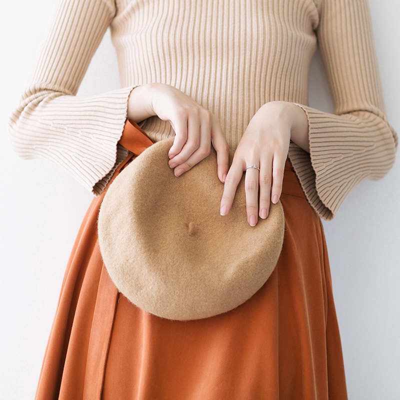 Mũ nồi len màu trơn phong cách vintage Pháp thời trang mùa đông cho nữ 17 màu tùy chọn