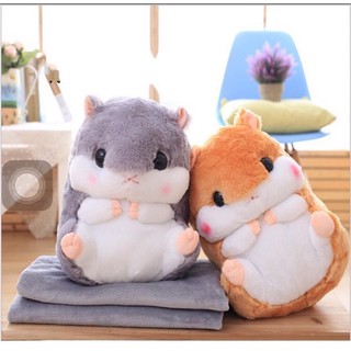 Gối Mền Hamster 3 Trong 1 Siêu Cute, Nỉ Nhung Cực Mịn,Chăn Gối Văn Phòng,Gấu Bông
