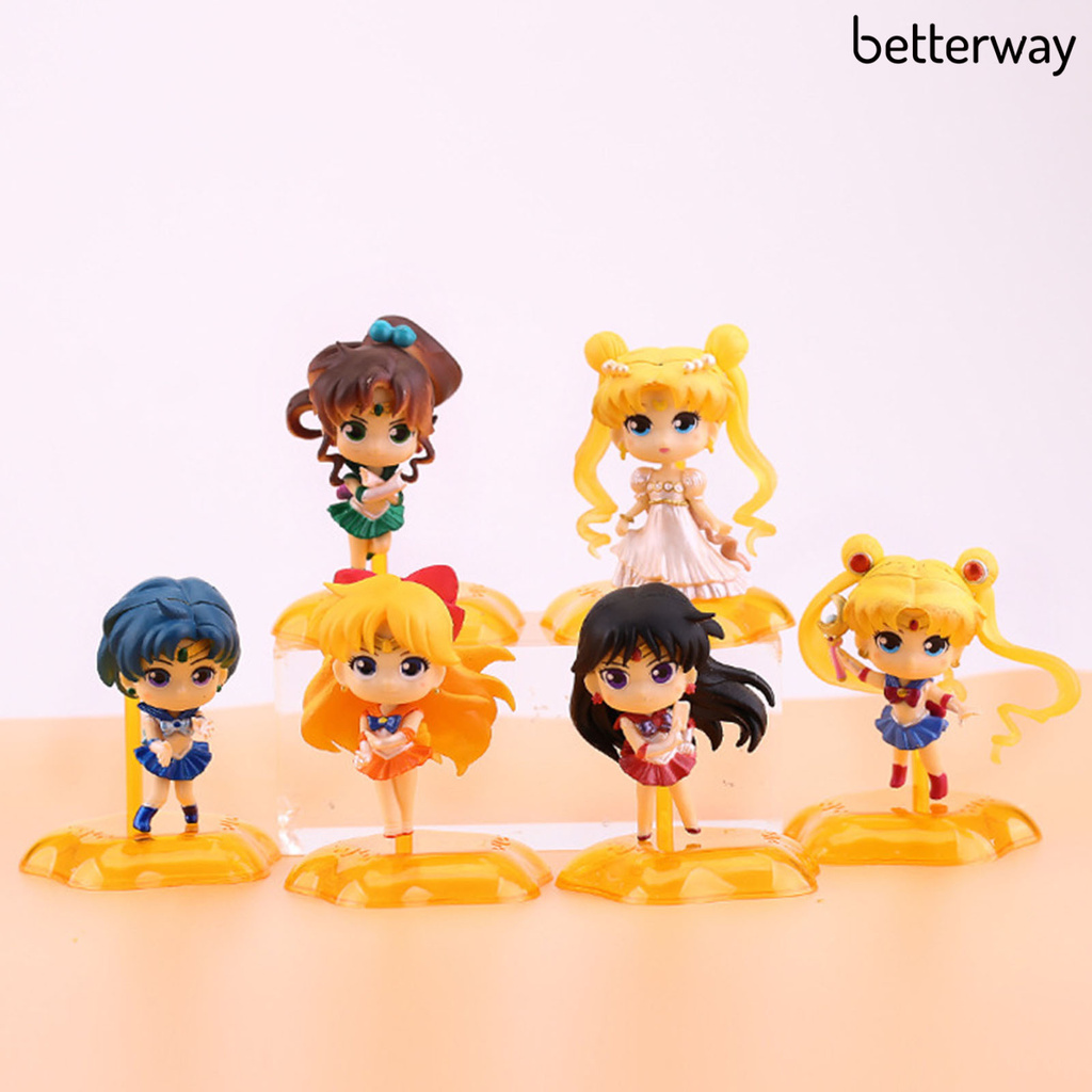 SAILOR MOON Set 6 Mô Hình Đồ Chơi Thủy Thủ Mặt Trăng Bằng Pvc Dành Cho Trẻ Em