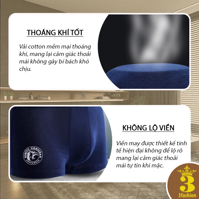 Combo Quần Boxer Nam Icon Eagle Vải Cotton Cao Cấp Mềm Kháng Khuẩn Viền Mỏng - MSP 915