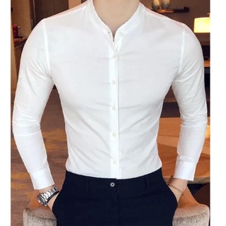 Áo sơ mi dài tay áo kiểu nam công sở hàn quốc đẹp Áo Sơ Mi nam cổ tàu màu trắng LSM002