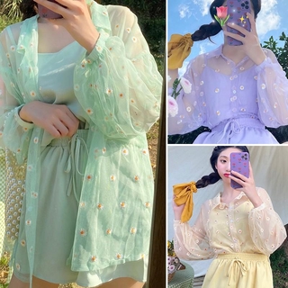 Set Áo Lưới + Áo Khoác Lưới Họa Tiết Hoa Cúc Thời Trang Dành Cho Nữ