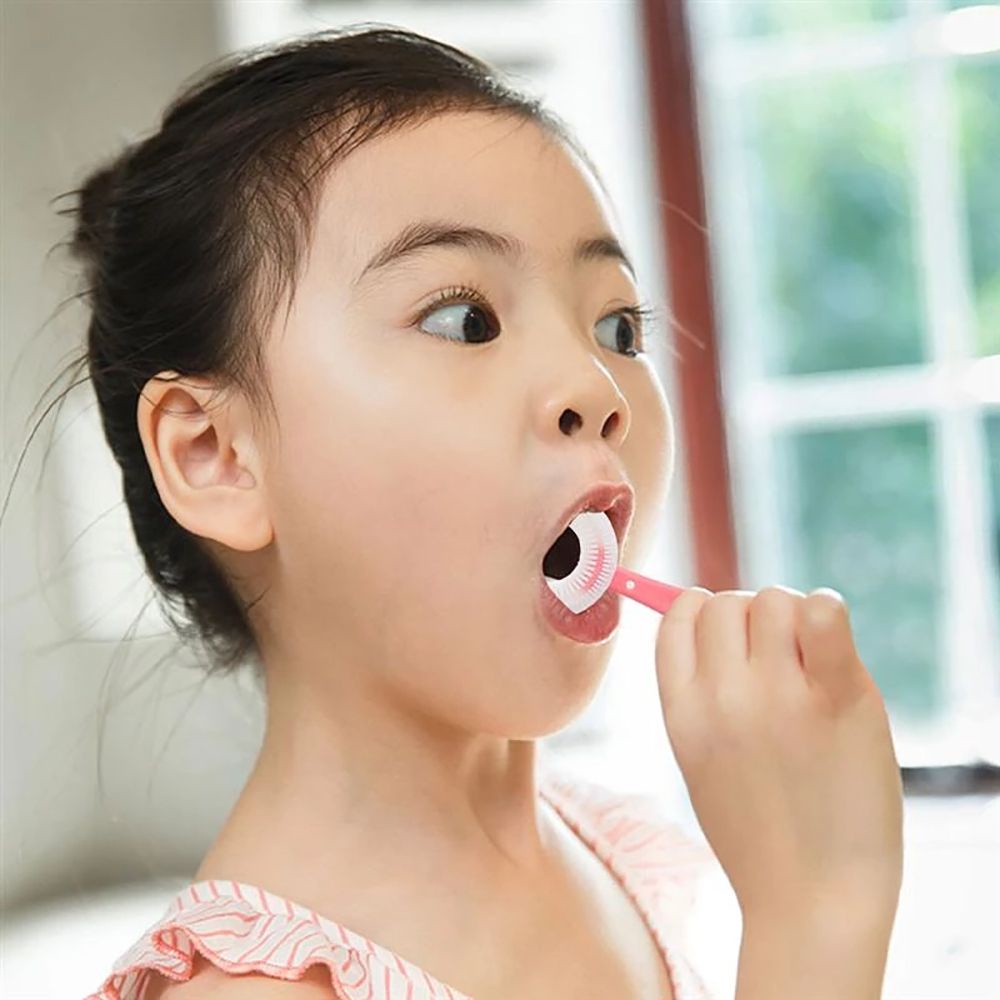 Bàn chải đánh răng hình chữ U bằng silicone mềm tay cầm nhiều màu sắc cho bé từ 2-12 tuổi