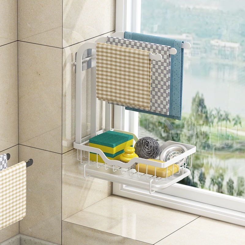 Giá treo khăn rửa bát, xà phòng có khay hứng. Kệ treo nhà bếp, phòng tắm đa năng