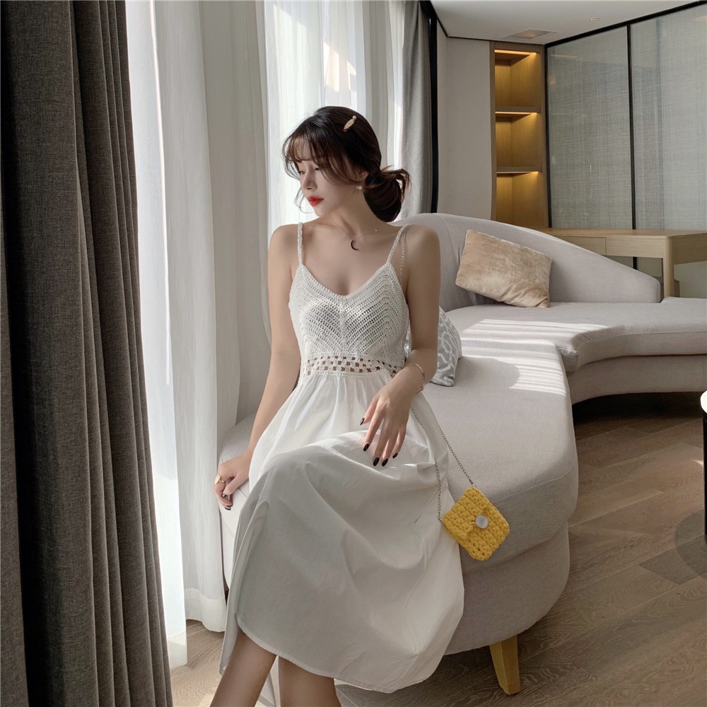 (Sẵn be) váy cói 2 dây đi biển