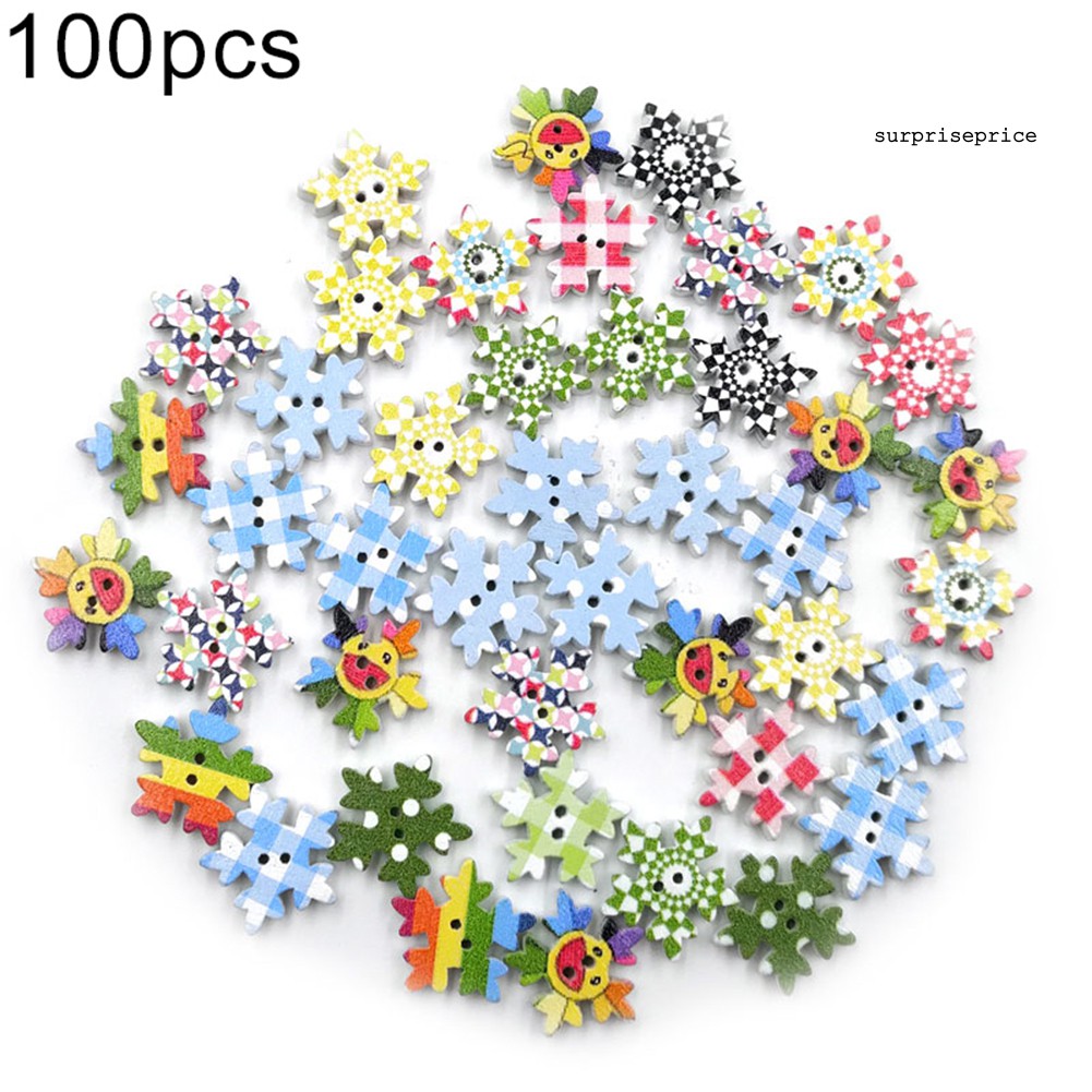 100 Khuy Gỗ Hình Bông Tuyết