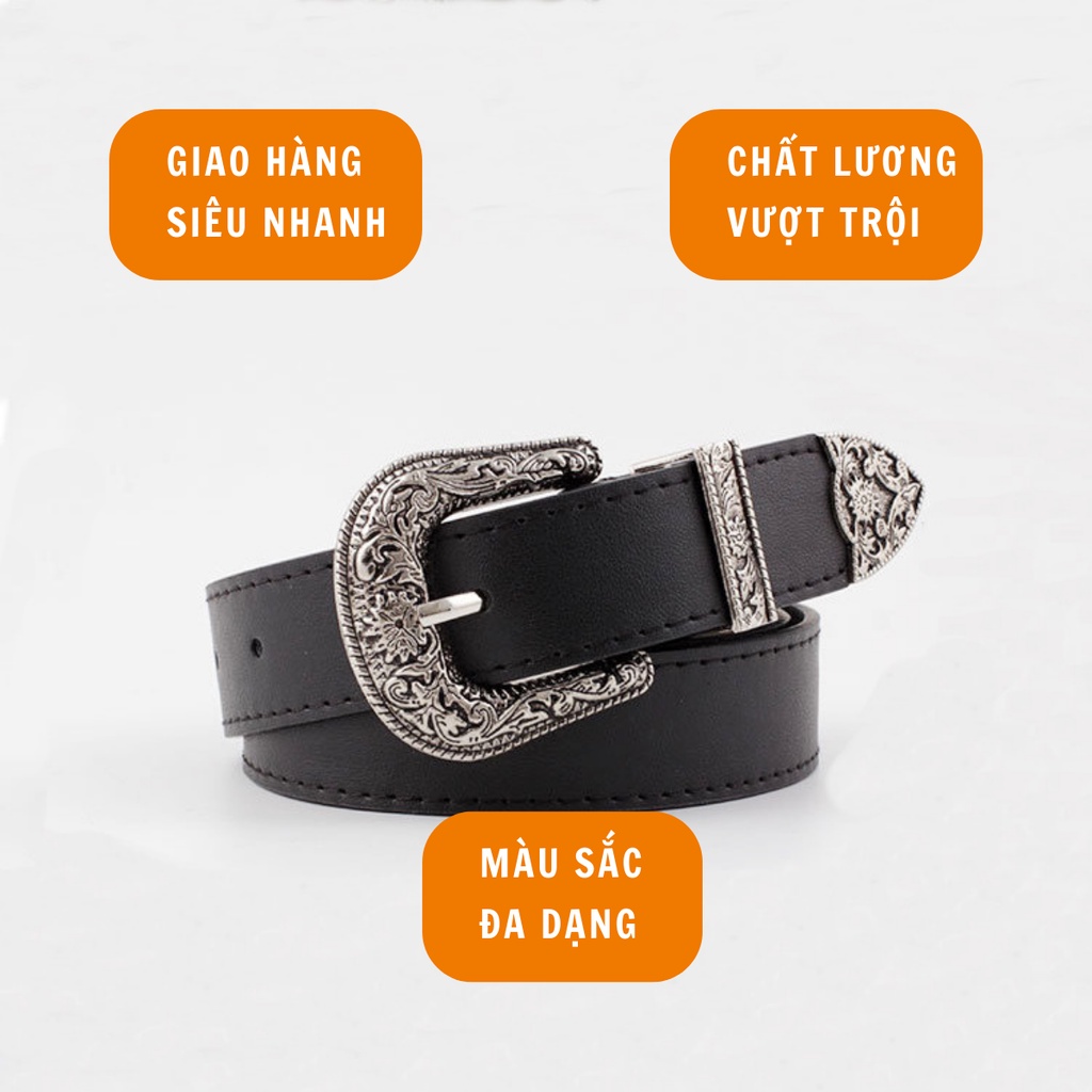 Thắt Lưng Nam Nữ SAZ Màu Đen Bạc Đẹp - Dây Lưng Nam Nữ Unisex Mặt Kim Loại Vintage - Thắt Lưng GD