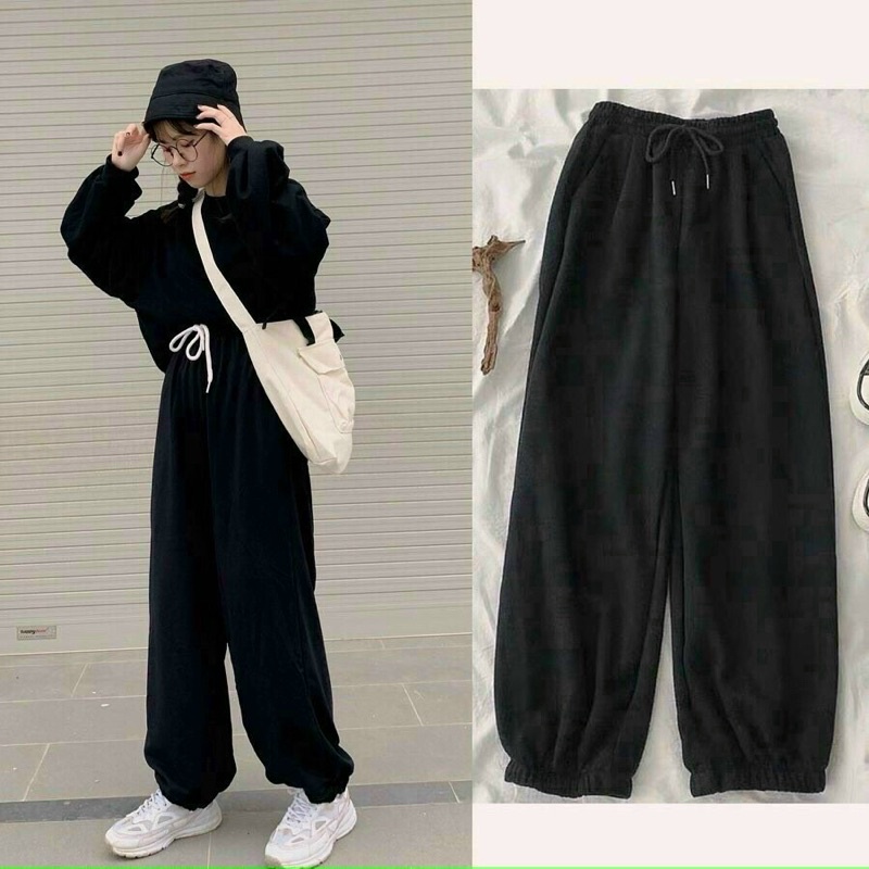 Quần jogger trơn ống bo