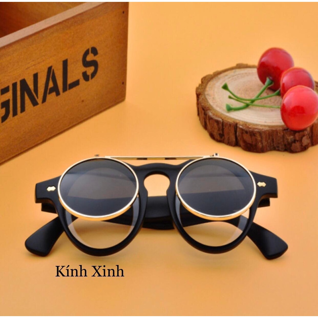 Kính râm 2 Tròng Mắt Tròn Nhỏ 2 Lớp Mở Nắp