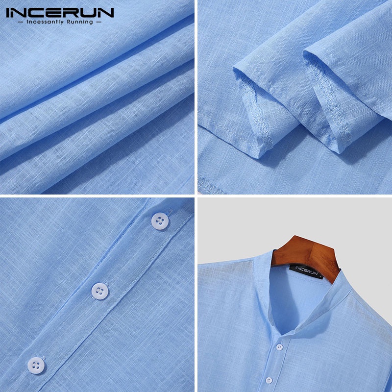 Áo sơ mi INCERUN tay 3/4 màu sắc thời trang cho nam