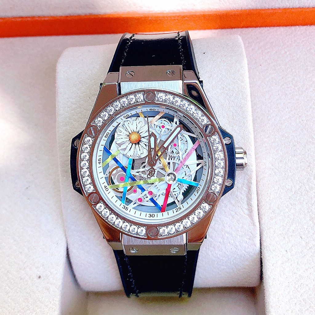 Đồng Hồ Huboler Nữ Dây Da Silicon Đen 36mm Silver Chính Hãng