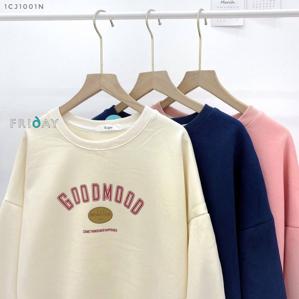 Áo hoodie nữ cổ tròn dài tay chất nỉ dày chữ Good Mood Friday | BigBuy360 - bigbuy360.vn