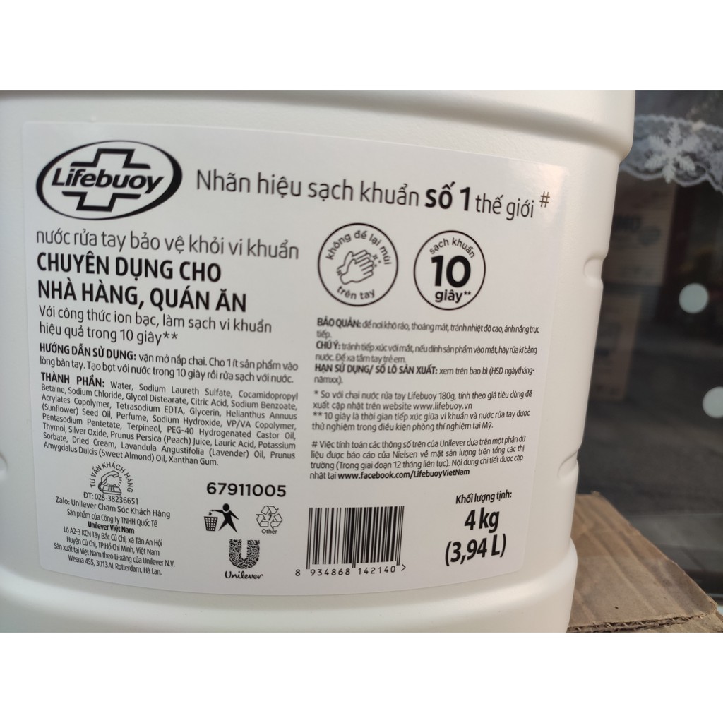(MỚI) LIFEBUOY Nước Rửa Tay Chuyên Dụng Trắng Can 4kg Hương Chăm Sóc Da màu xanh 4 kg 4 kí | BigBuy360 - bigbuy360.vn