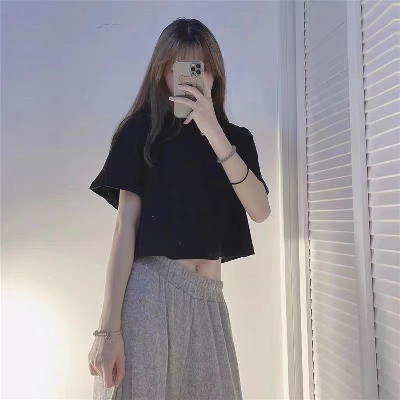 Áo phông croptop nữ from rộng tay ngắn cổ tròn tim - Áo thun nữ dáng suông đẹp trẻ trung phong cách