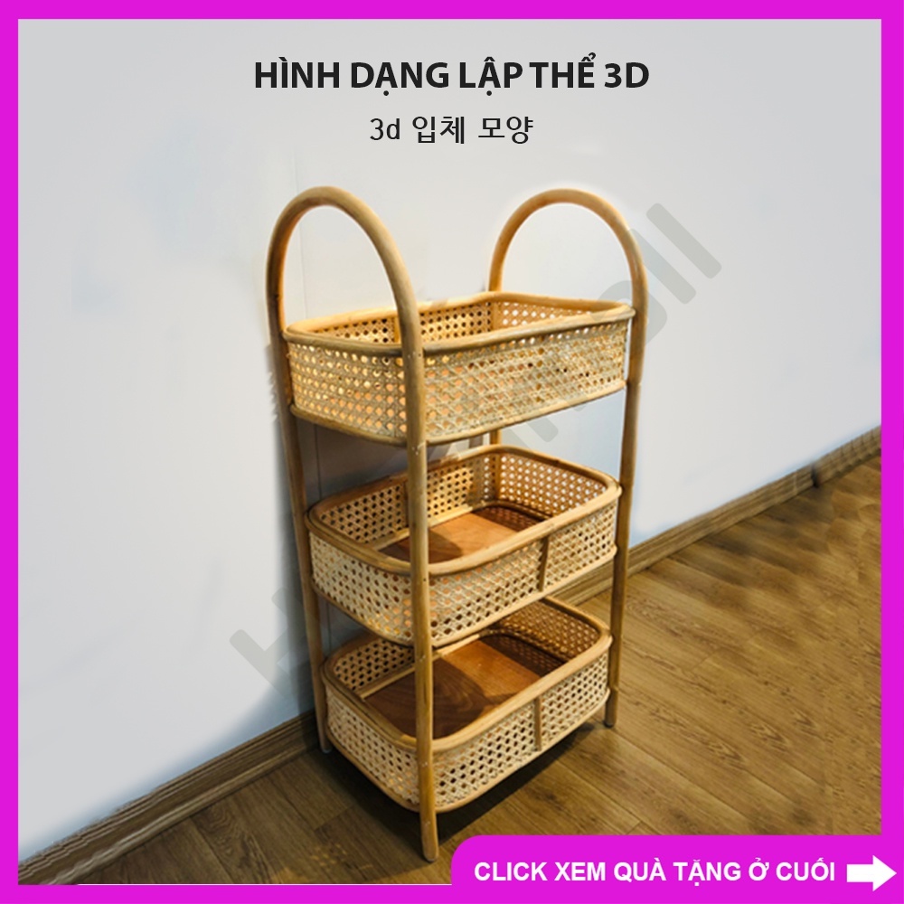 Kệ đựng đồ 3 tầng làm từ mây Kệ mây thủ công loại lớn 90x47x30 Kệ mây xuất khẩu