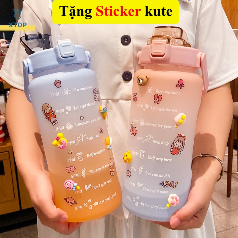 Bình nước thể thao 2L, Bình nước 2l có vạch báo giờ tiện lợi, chất liệu an toàn XTOP B20