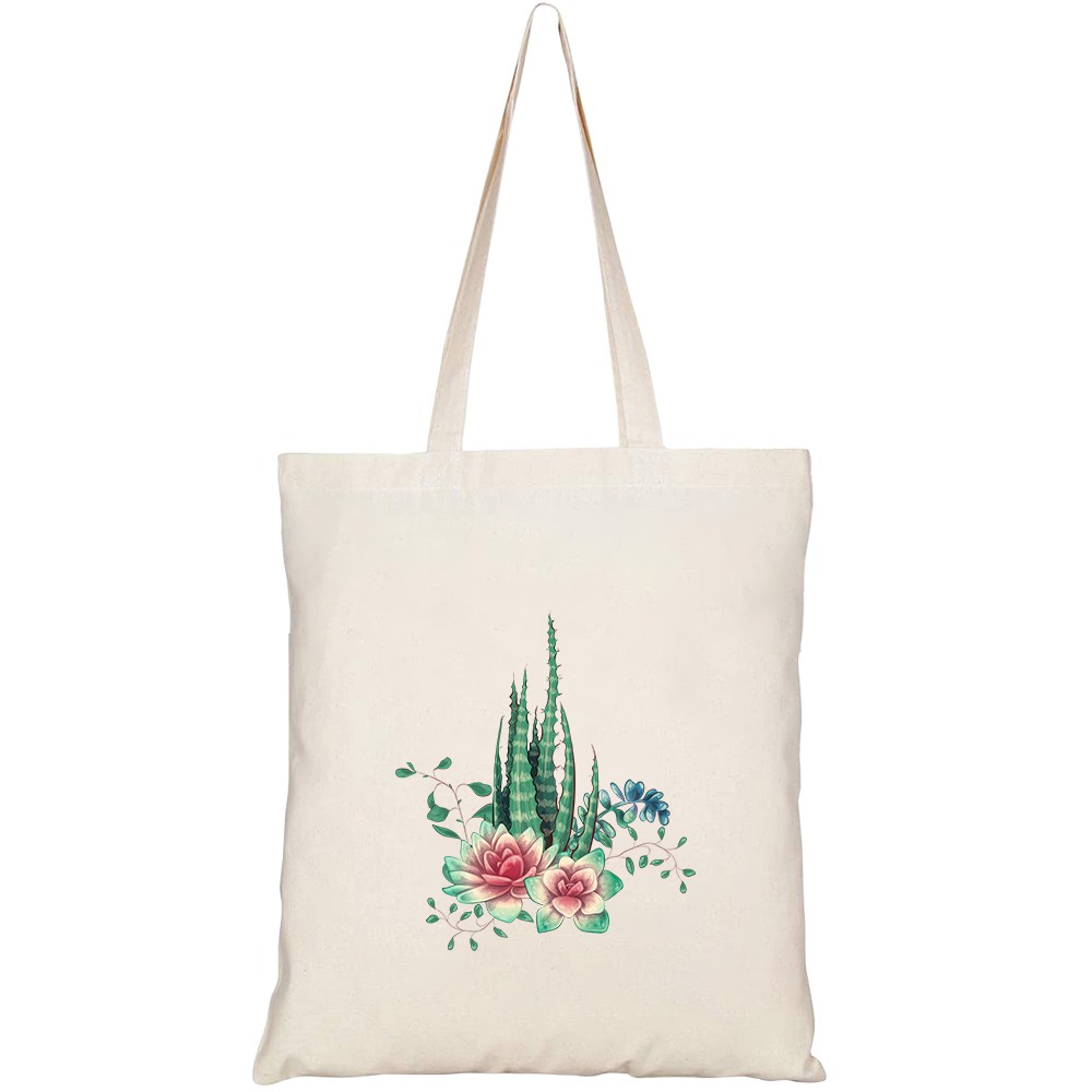 Túi vải tote canvas HTFashion in hình card with cactuses succulents set HT195