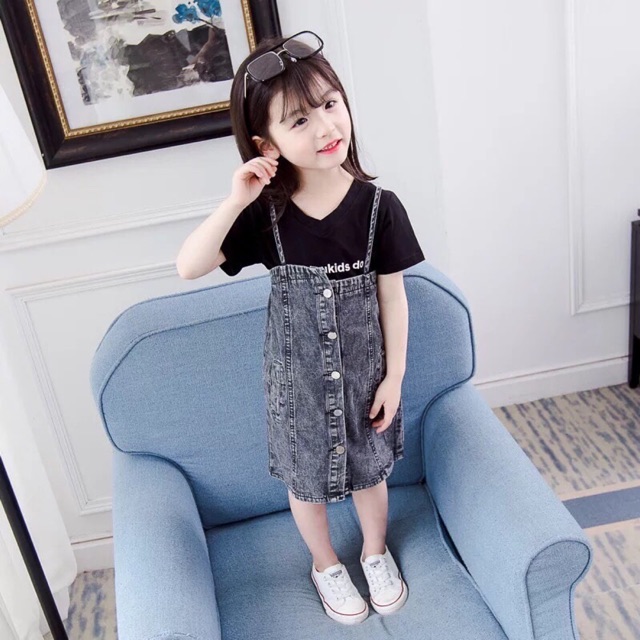 Set áo thun yếm jean bé gái