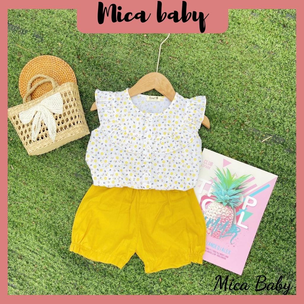 Bộ quần áo cộc tay cho bé cổ yếm họa tiết họa nhí điệu đà đáng yêu Mica baby QA15