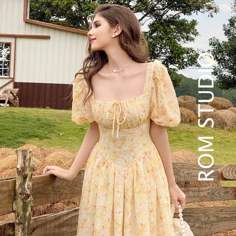 Đầm dài hoa nhí tay bồng Alice dress