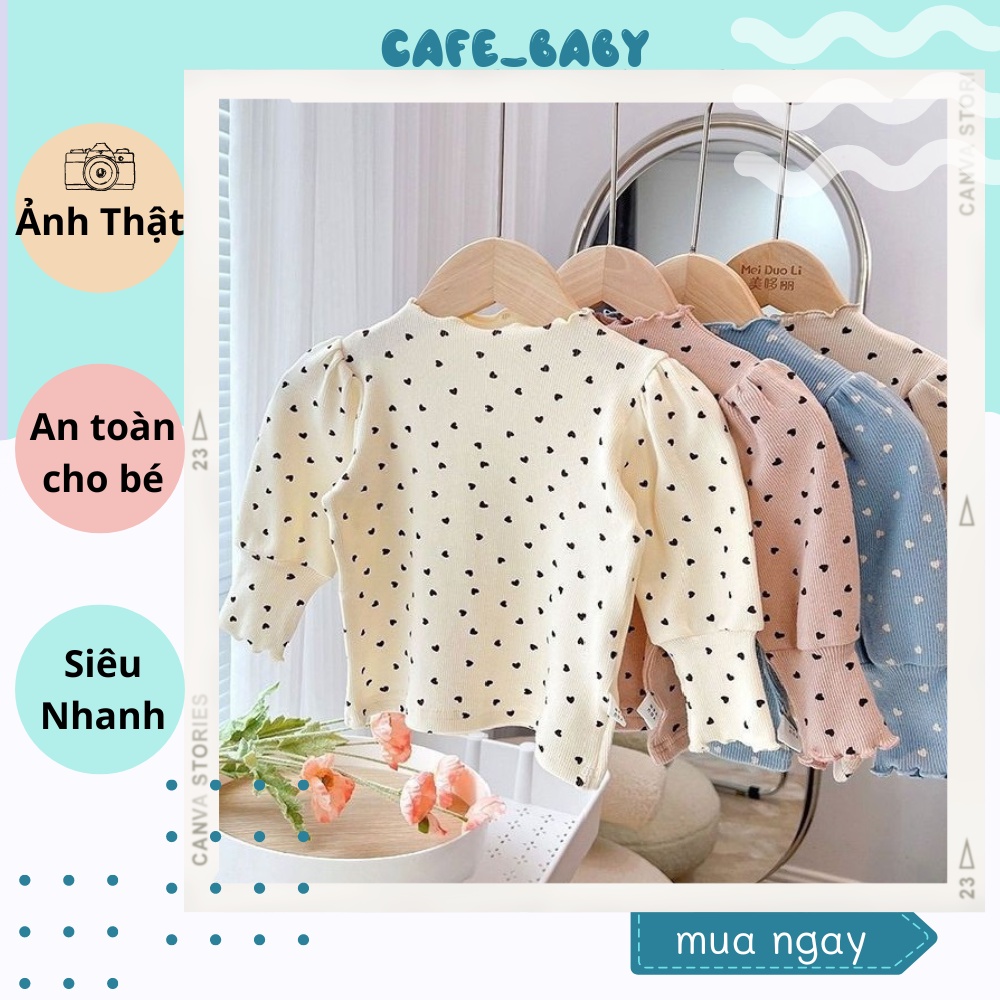 Áo thun cao cổ trẻ em dài tay cho bé gái diện thu đông chất Len nhung tăm Tay Bồng nhẹ dễ thương 7-18kg CAFE_BABY008