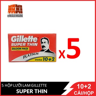Combo 5 hộp lưỡi lam gillette super thin saloon pack 10 + 2 cái x 5