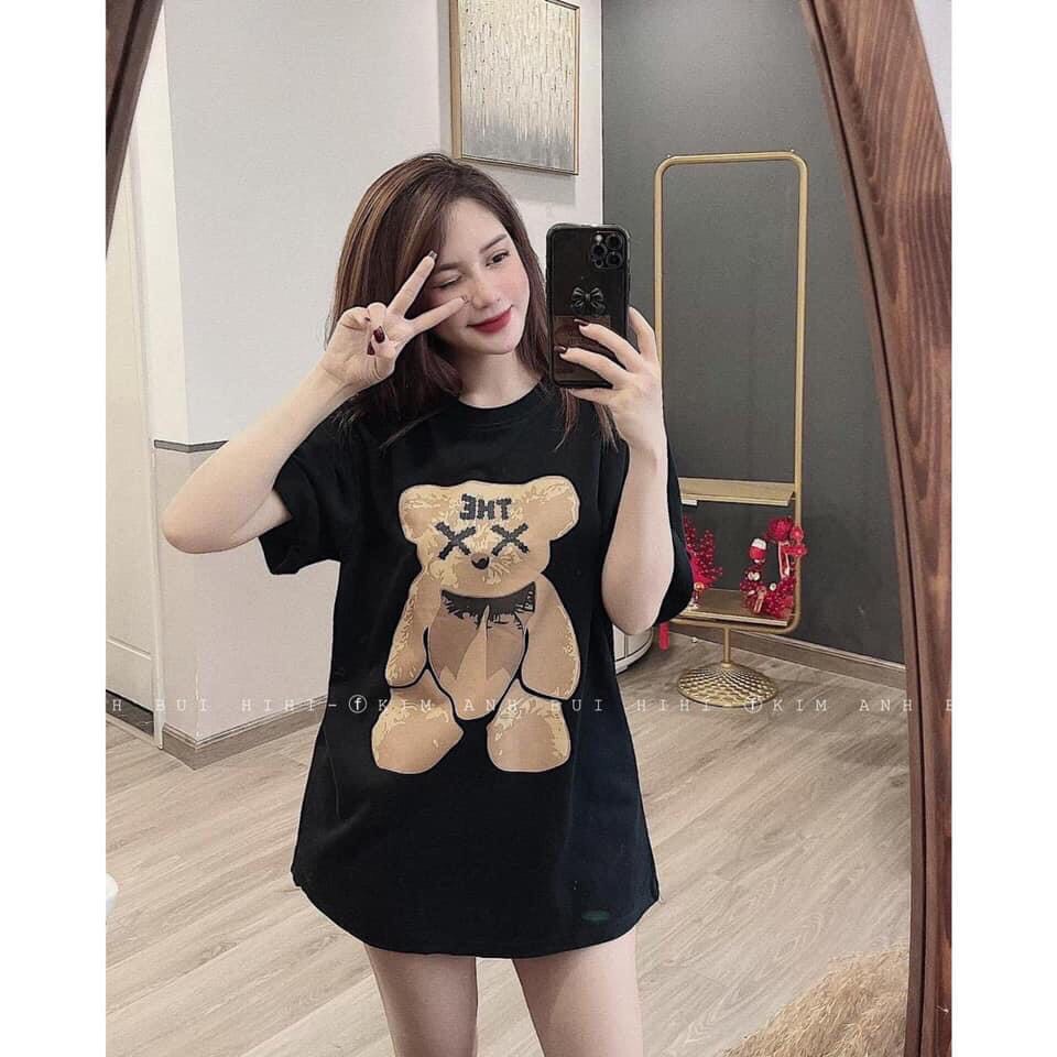 Áo Thun Tay Lỡ Hình Gấu Chất Cotton Mát Mịn Free Size