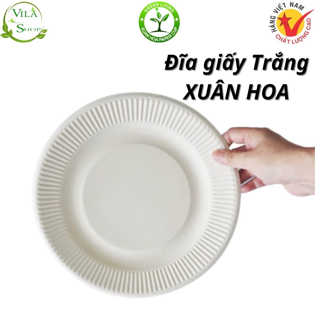 (Gói 10) Đĩa Giấy TRẮNG, Đĩa Dùng 1 Lần Đựng Bánh Kem, Đồ Ăn Picnic Tiện Lợi, An Toàn