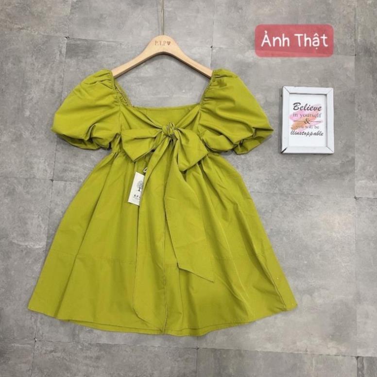 Váy  Babydoll Thô Nơ Sau Tay Phồng 5 Màu Siêu Xinh Có Ảnh Thật Kèm Video sang chảnh