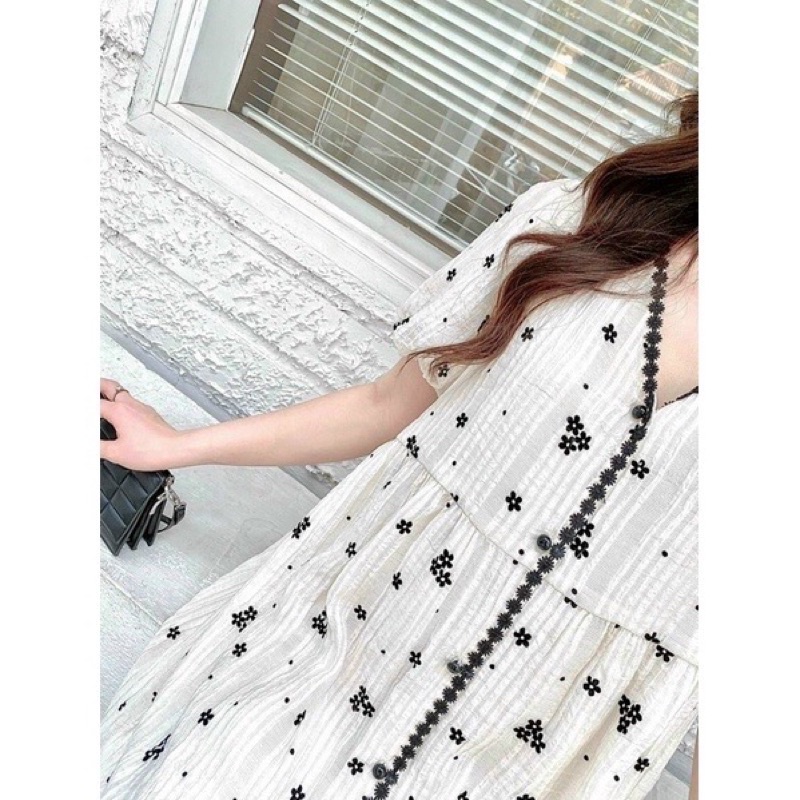 Váy bầu hoa khuy siêu xinh,dáng xuông,phong cách hàn quốc, mặc đi làm đi chơi đều được ,freesize 43-68kg VB13