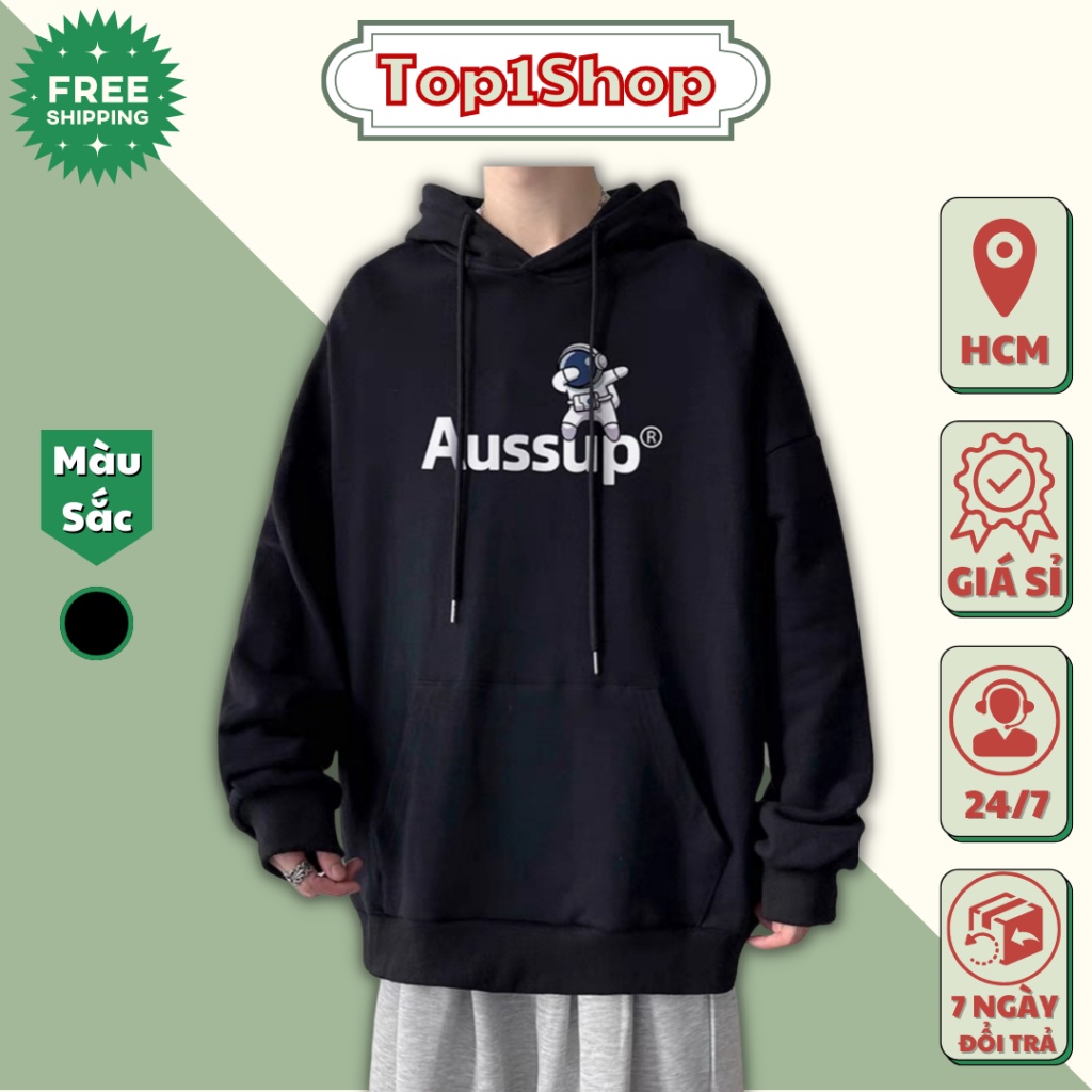 Áo khoác nam hoodie Phi Hành Gia Aussup Nón 2 lớp form rộng chất nỉ bông cao cấp dày dặn