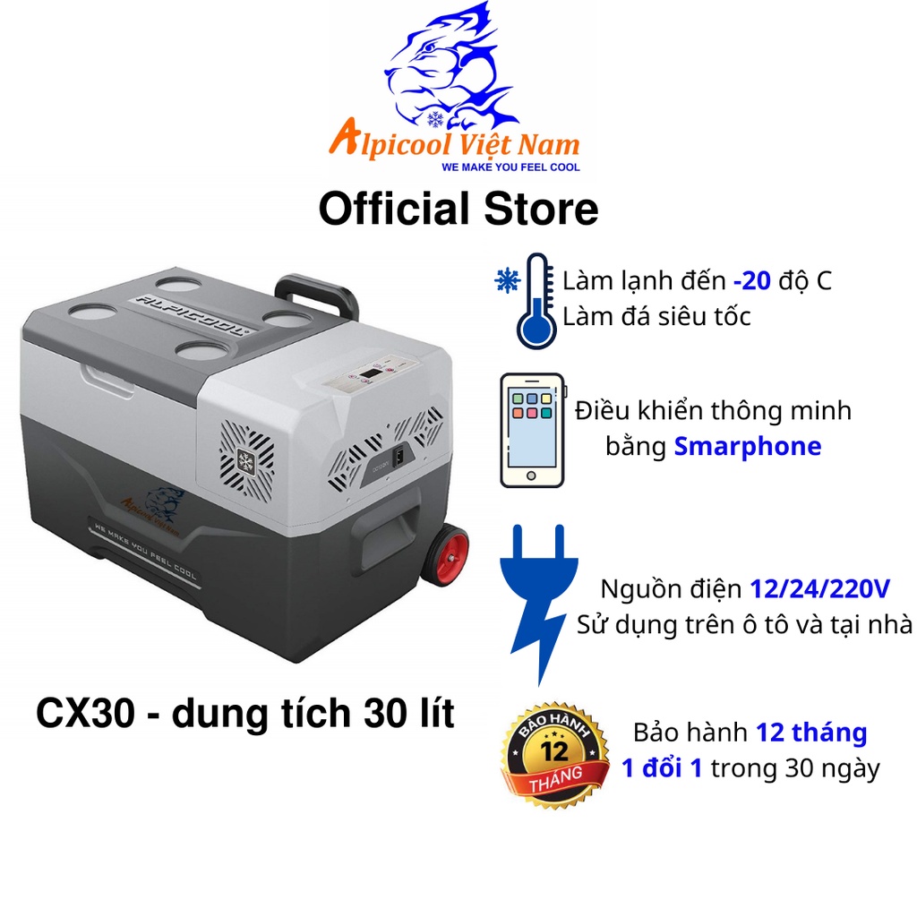 Chính hãng - Tủ lạnh ô tô Alpicool Việt Nam 15-22 lít - Làm đá, trữ sữa, bảo quản mỹ phẩm, thực phẩm, đồ uống