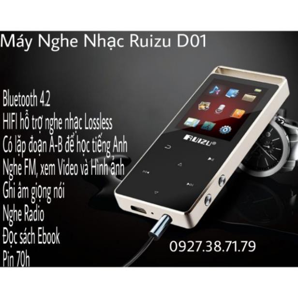 [Mã ELHACE giảm 4% đơn 300K] (CÓ SẴN) Máy nghe nhạc Lossless RUIZU D01 Bluetooth bản 2021 tặng kèm tai nghe hifi