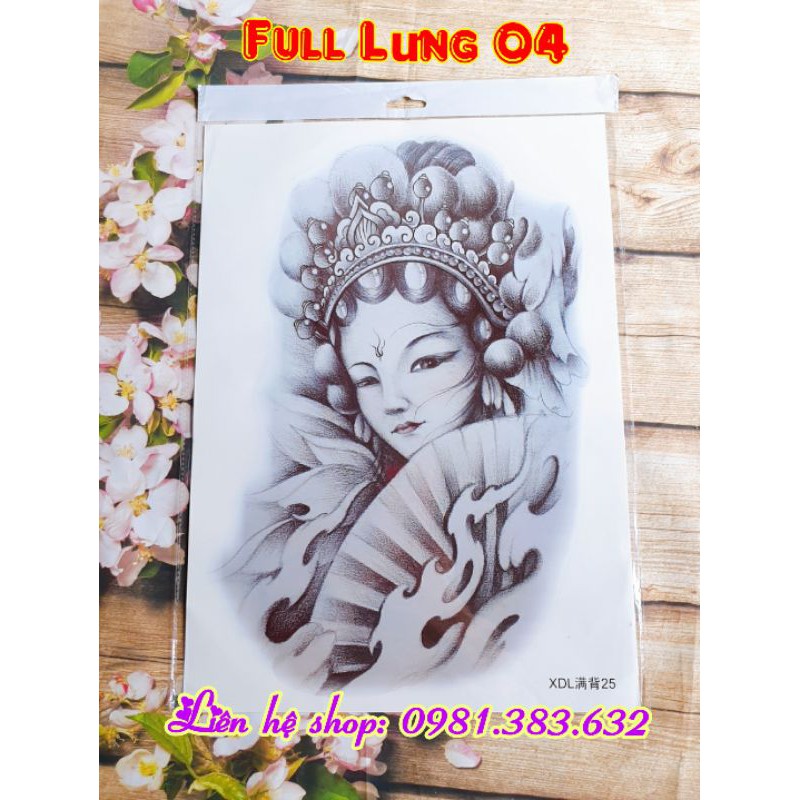 Hình xăm kín lưng song ngư ( 2 con cá), geisha, thần chết cho nam và nữ kích thước 34x48cm
