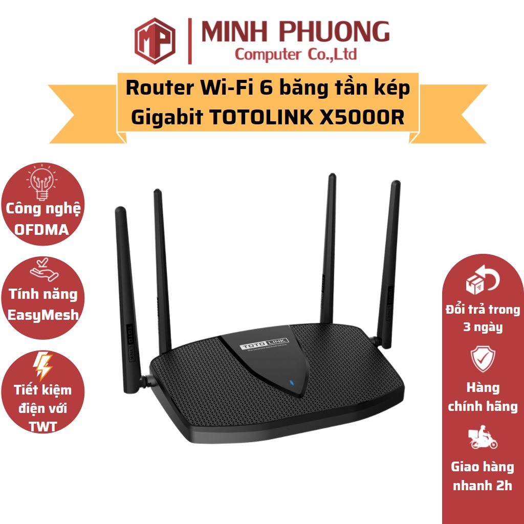 Bộ phát wifi TOTOLINK X5000R - Router Wi-Fi 6 băng tần kép Gigabit AX1800 - hàng chính hãng